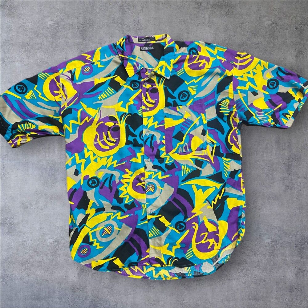 Generra Collection Vintage 90s Abstract Multicolor Button Up Shirt Men's Size L